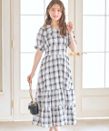 くるみ飾り釦付きチェック柄シャツティアードワンピース【rionty リオンティ】 tocco closet(トッコクローゼット)＊スペシャルプライス品につき返品/キャンセル/配送日指定不可/ラッピング不可/少量在庫のセールの為交換は出来かねる場合がございます