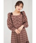 肩ベロアリボン付きチェックワンピース  tocco closet ＊スペシャルプライス品につき返品/キャンセル/配送日指定不可/ラッピング不可/少量在庫のセールの為交換は出来かねる場合がございます。