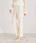サイドリボン付きスパンコール入りリブニットパンツ【seralynn セラリン】 tocco closet(トッコクローゼット)＊スペシャルプライス品につき返品/キャンセル/配送日指定不可/ラッピング不可/少量在庫のセールの為交換は出来かねる場合がございます。