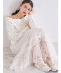 チュールフリルフレアスカート【solivine】 tocco closet ＊スペシャルプライス品につき返品/キャンセル/配送日指定不可/ラッピング不可/少量在庫のセールの為交換は出来かねる場合がございます。