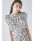 オーガンジーチェック／フラワープリントアソートフリルブラウス【tercrea テクレア】 tocco closet(トッコクローゼット)　＊スペシャルプライス品につき返品/キャンセル/配送日指定不可/ラッピング不可/少量在庫のセールの為交換は出来かねる場合がございます。