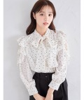 りぼん付きラッフルフリルスリーブドット柄ボウタイリボンブラウス【zephyra】 tocco closet(トッコクローゼット)＊スペシャルプライス品につき返品/キャンセル/配送日指定不可/ラッピング不可/少量在庫のセールの為交換は出来かねる場合がございます。