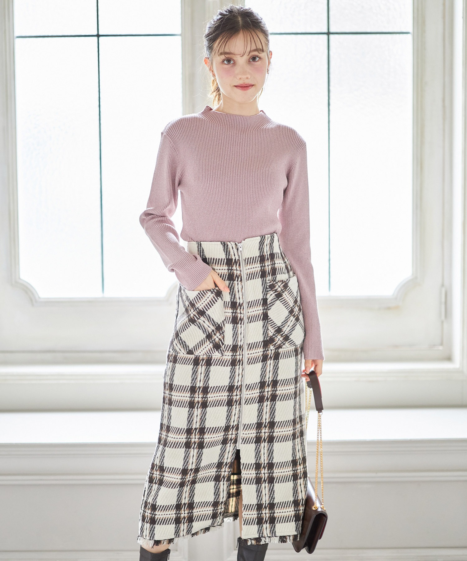 ポケット付きチェック柄フロントジップタイトスカート【simone シモーネ】tocco closet(トッコクローゼット) ＊スペシャルプライス品につき返品/キャンセル/配送日指定不可/ラッピング不可/少量在庫のセールの為交換は出来かねる場合がございます。