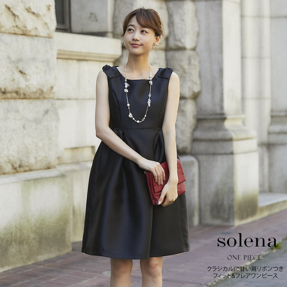 クラシカルに甘い肩リボンつきフィット&フレアワンピース 【solena　ソレナ】 tocco closet (トッコクローゼット) Collection ＊SALE品につき返品/交換/キャンセル/配送日指定不可/ラッピング不可