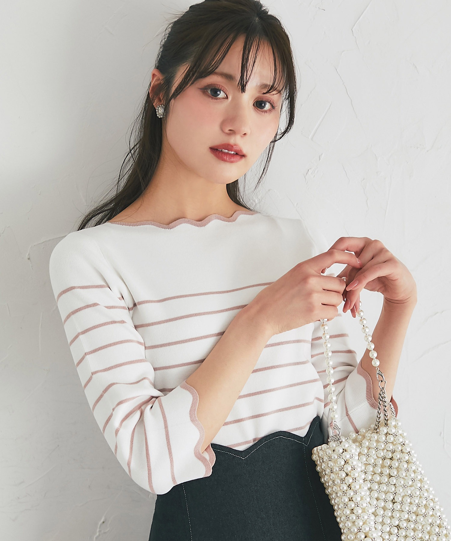 スカラップカットボーダーニットプルオーバー 【sorenia ソレニア】 tocco closet(トッコクローゼット)＊スペシャルプライス品につき返品/キャンセル/配送日指定不可/ラッピング不可/少量在庫のセールの為交換は出来かねる場合がございます。