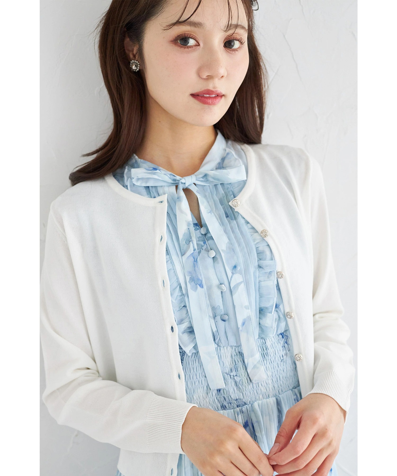 ＵＶカット＆接触冷感＆ハンドウォッシュ♪超強撚クリアビジュー釦カーディガン【tinelia ティネリア】 tocco closet(トッコクローゼット)　