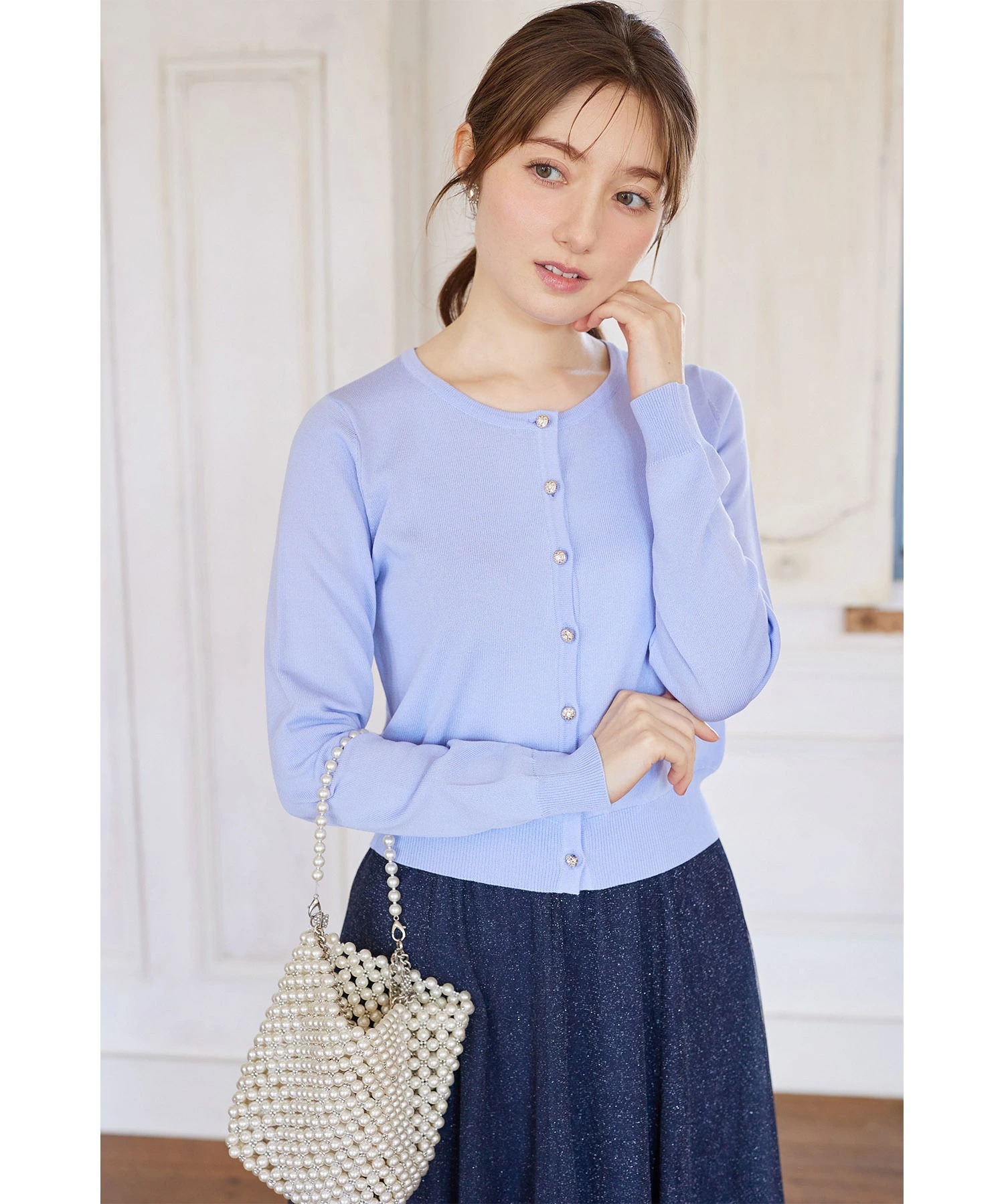 tocco トッコクローゼット　　
ＵＶカット＆接触冷感＆ハンドウォッシュ♪超強撚クリアビジュー釦カーディガン