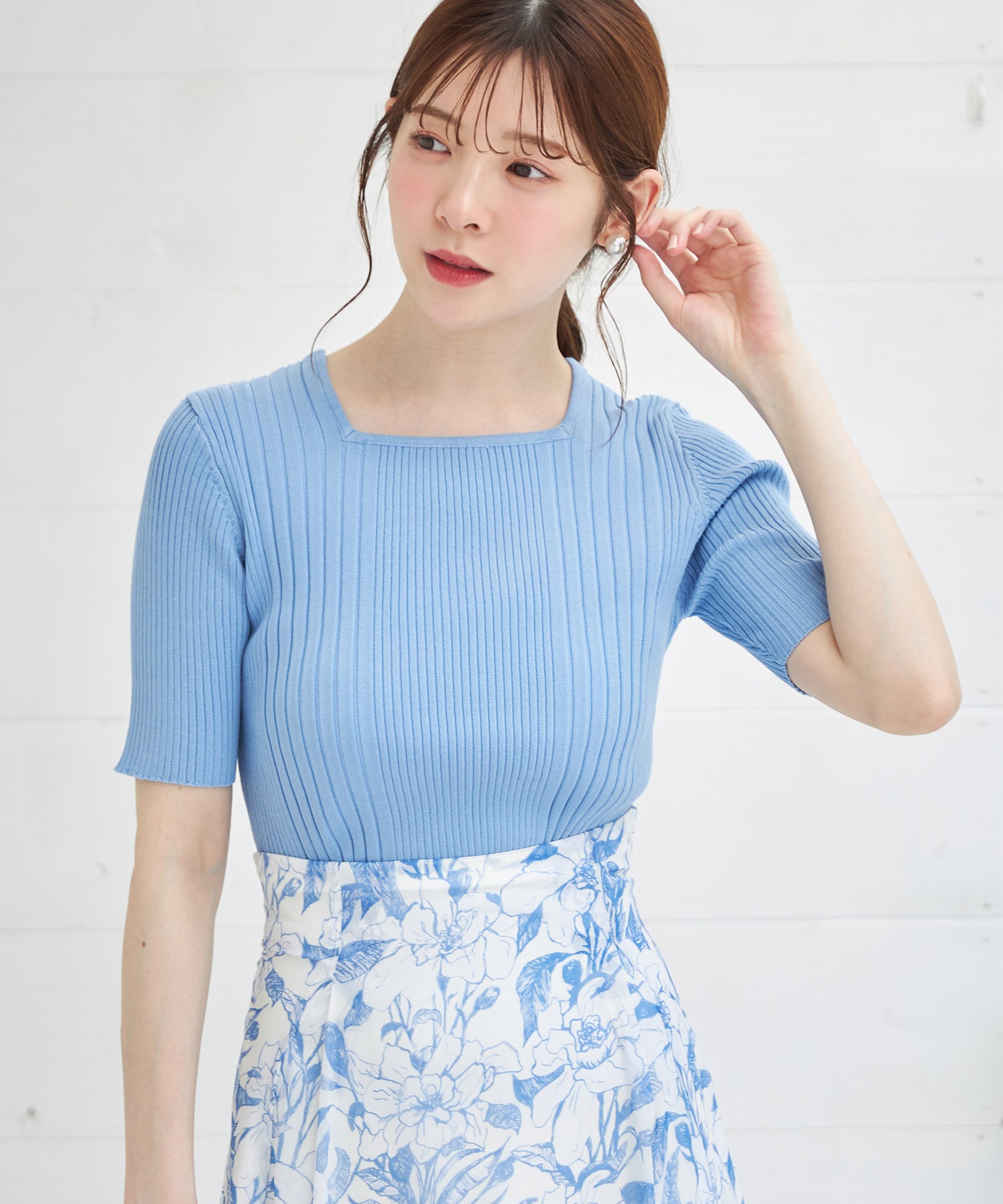 tocco トッコクローゼット　　
接触冷感♪スクエアネックランダムリブニットプルオーバー