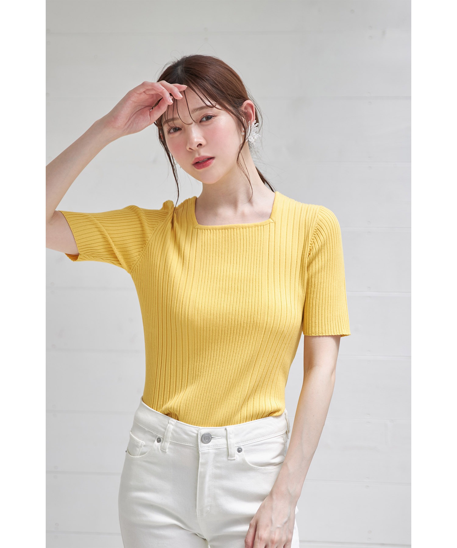 接触冷感♪スクエアネックランダムリブニットプルオーバー   tocco closet(トッコクローゼット) ＊スペシャルプライス品につき返品/キャンセル/配送日指定不可/ラッピング不可/少量在庫のセールの為交換は出来かねる場合がございます。