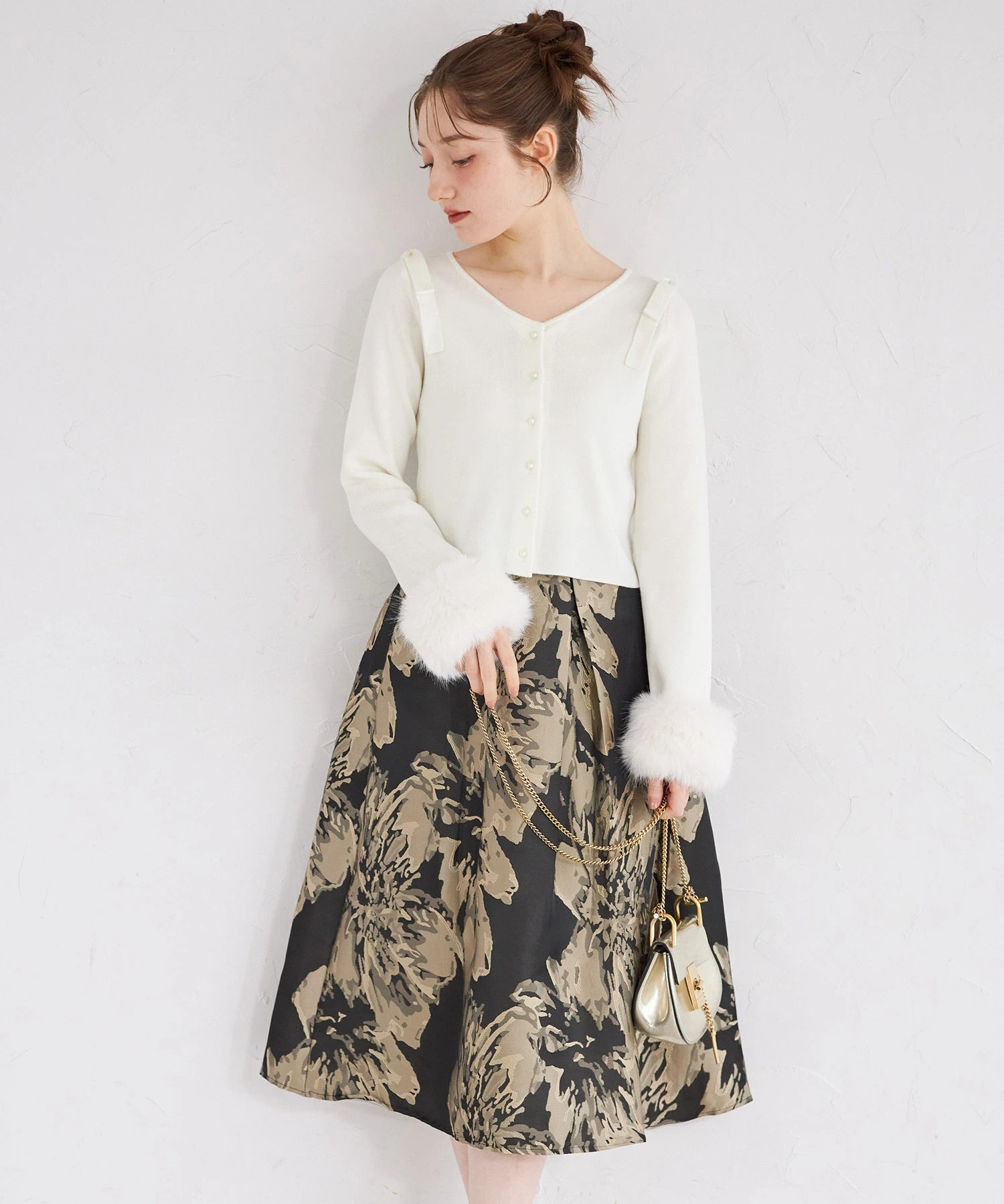 tocco トッコクローゼット　ビックフラワージャガードタックフレアスカート