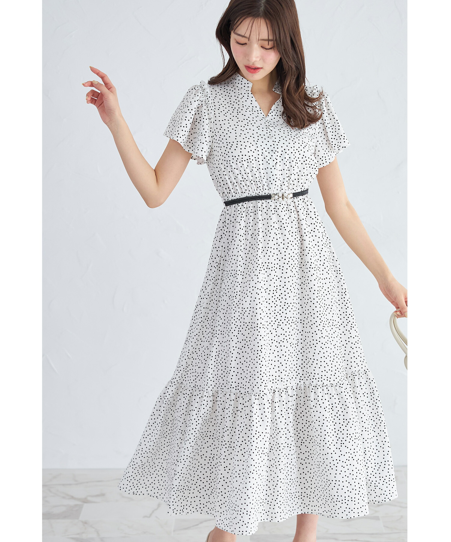 パールビジューベルト付きドットワンピース 【volonta ヴォロンタ】 tocco closet(トッコクローゼット)