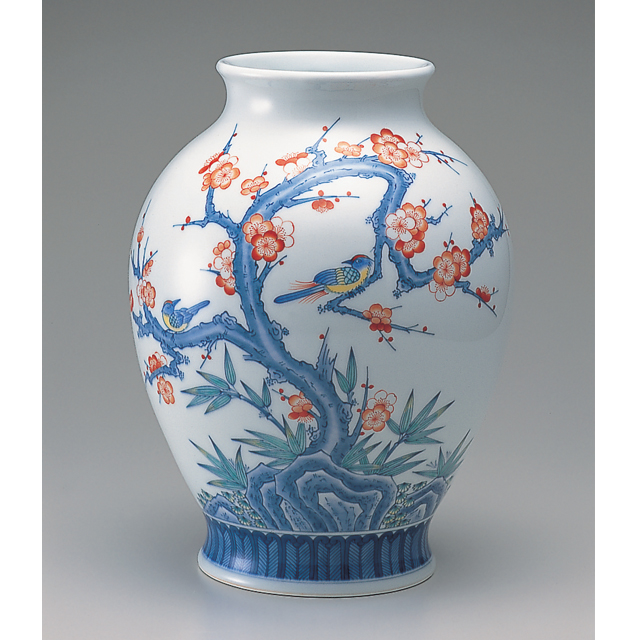 新胴花瓶―梅花双鳥文