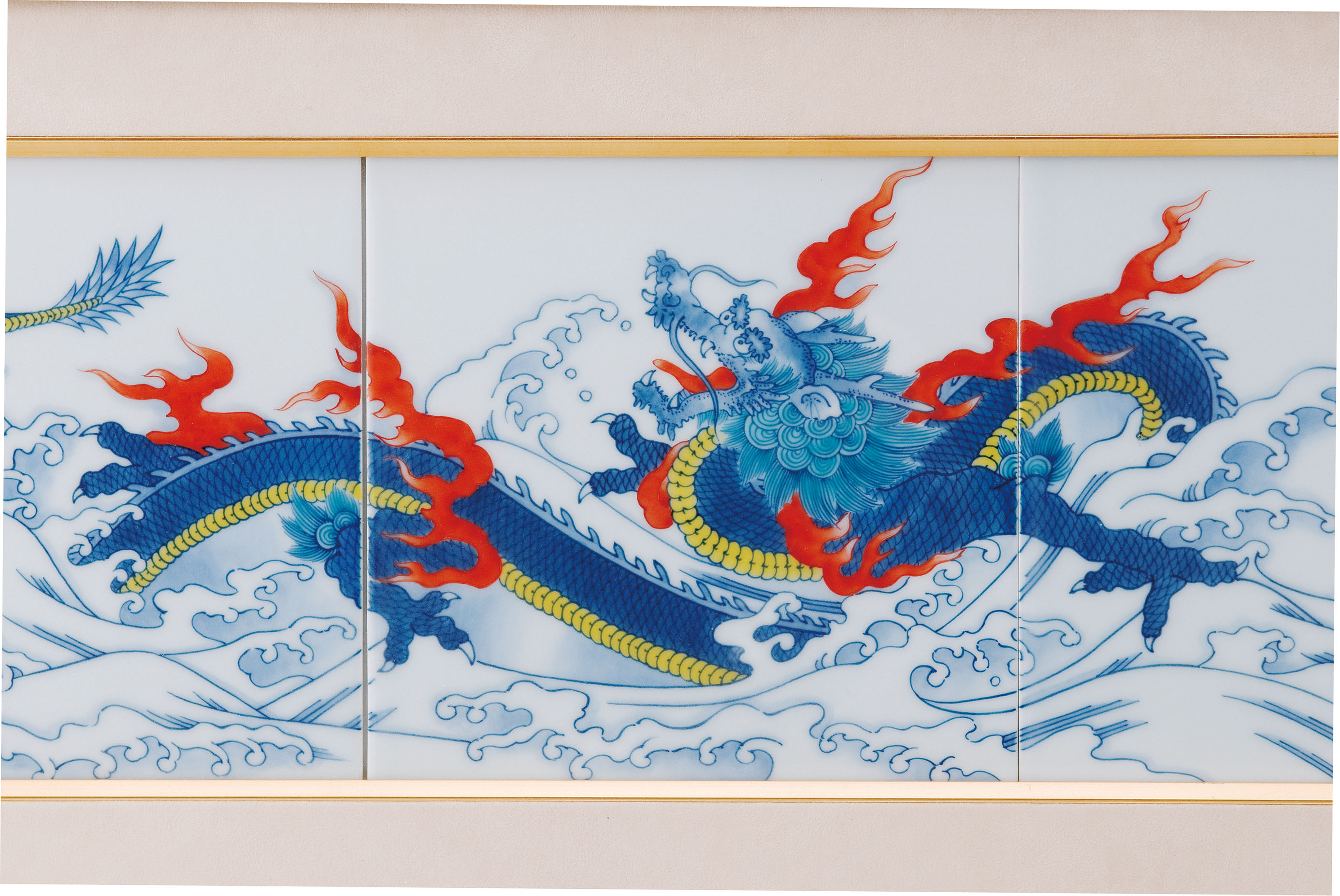 珍品 龍 陶板額 七寸陶額－波龍（三枚組）