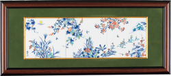 七寸陶額（３枚組）　色絵四季草花