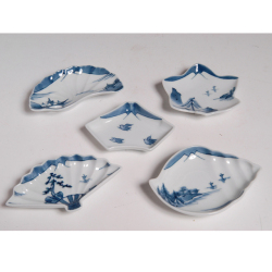 山水　小皿　豆皿　六客 変形豆皿、小皿