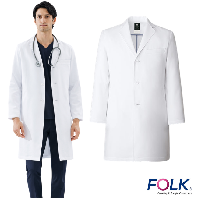 フォーク メンズ ドクターコート 白衣 シングルコート ジャケット おしゃれ ブランド リファインドコート 男性 紳士 長袖 白 ホワイト 医療 病院 クリニック FOLK  1054SG-1