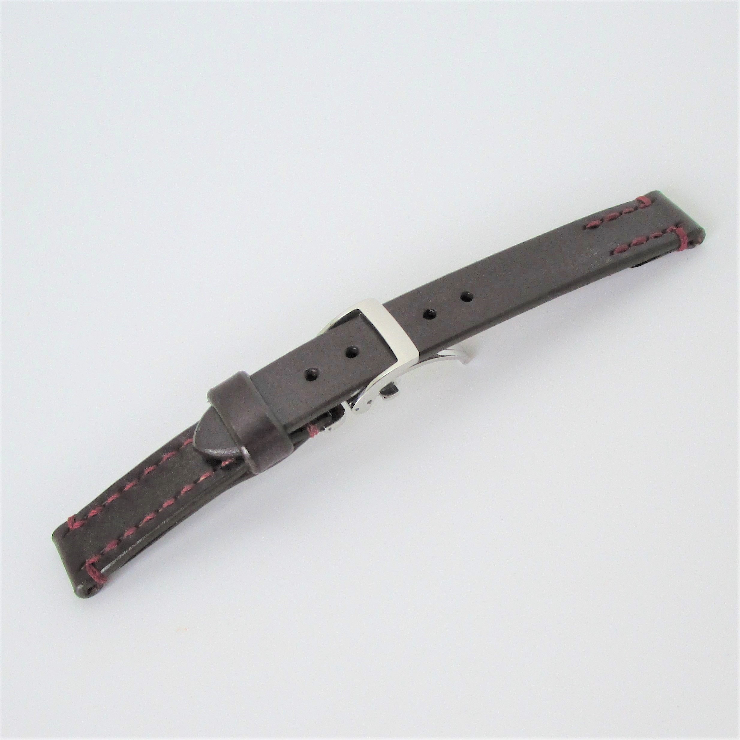 【限定版　ＳＯＭＥＳサドルレザー　と　ミラー仕上げステンレス製・ワンプッシュの　Ｕタイプバックルの　コラボバンド　バーガンディ１８ｍｍ　】　高級感漂い　簡単に装脱着ができ、使い勝手が良い　おしゃれバンド　長寸法サイズも選択可能