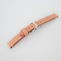 【限定版　ＳＯＭＥＳサドルレザー　と　ミラー仕上げステンレス製・ワンプッシュの　Ｕタイプバックルの　コラボバンド　ナチュラル１８ｍｍ　】　高級感漂い　簡単に装脱着ができ、使い勝手が良い　おしゃれバンド　長寸法サイズも選択可能