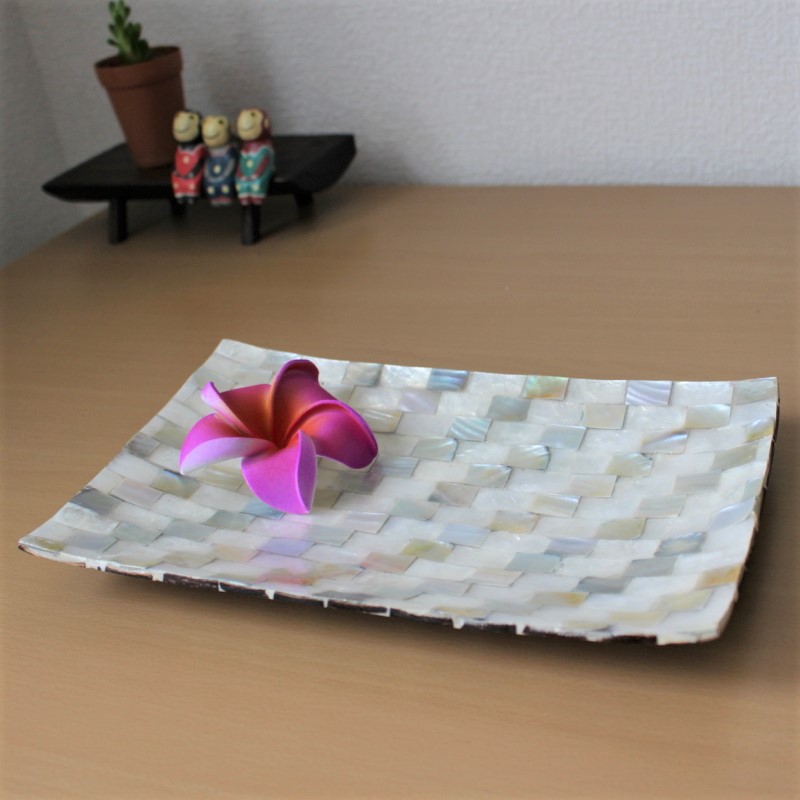 シェルとウッドのレクタングルトレー（ブルーミックス）