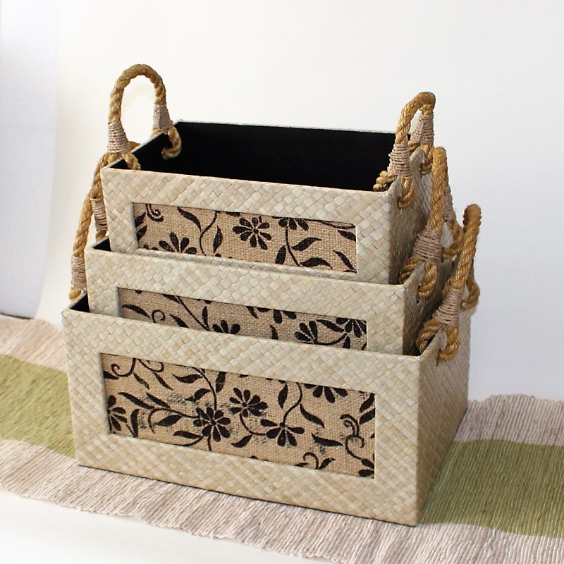 パンダン製持ち手付バスケット