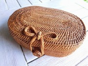 アタかご製楕円形ケース/リボン【幅26cm】｜バリ雑貨とアタ製品