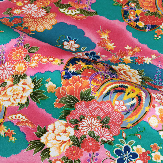 和柄 生地 京 一越ちりめん 鼓 (つつじ・新橋) 10cm単位 切り売り