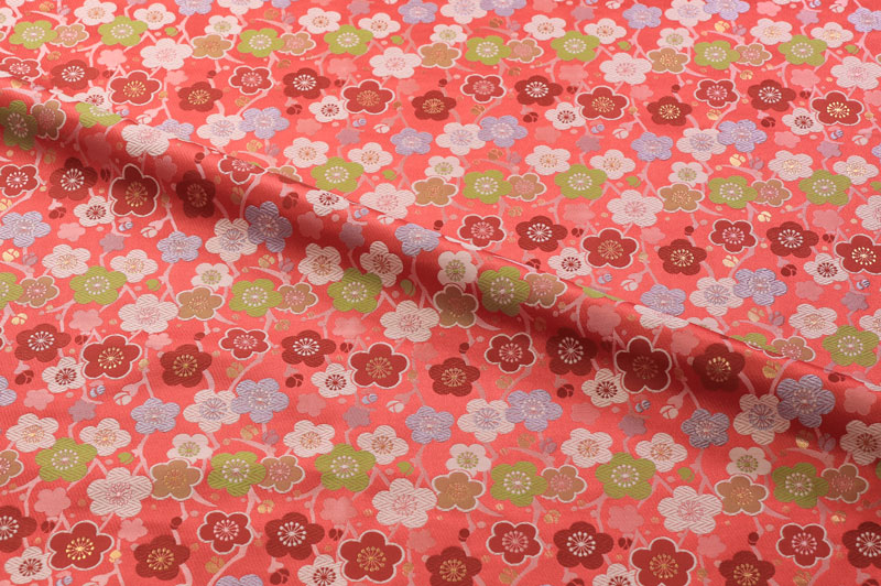 金襴生地 京都 西陣織 梅文(紅藤/唐紅) 