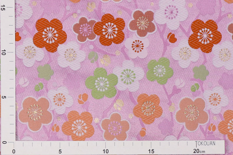 金襴生地 京都 西陣織 羊歯七宝華丸文(桑染) 