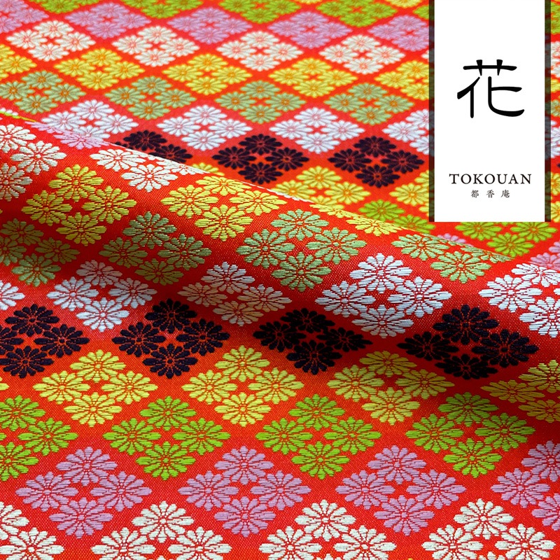 和柄 生地 金襴生地 菊菱 (赤) 10cm単位 切り売り