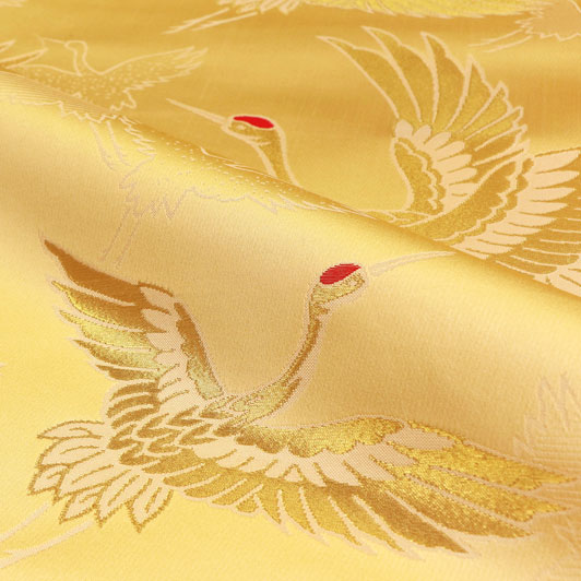 和柄 生地 京都 西陣織 金襴生地 大鶴 (桑染) 10cm単位 切り売り