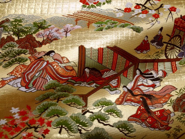 和柄 生地 京都 西陣織 金襴生地 源氏絵巻 (巻の二) 10cm単位 切り売り