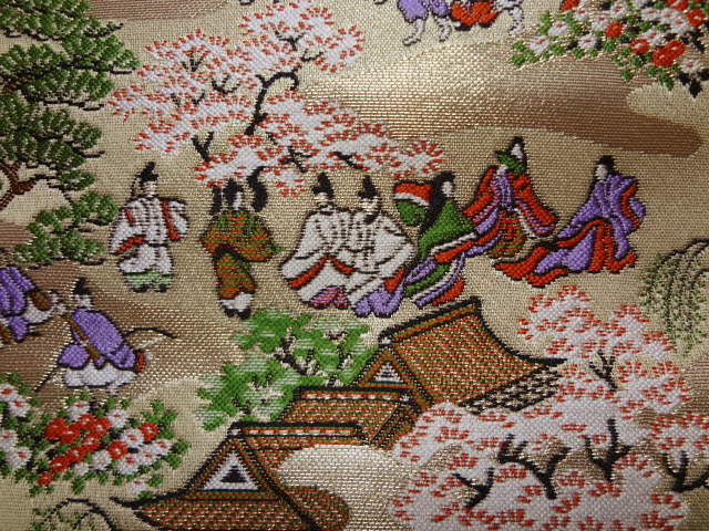 和柄 生地 京都 西陣織 金襴生地 源氏絵巻 (巻の五) 10cm単位 切り売り