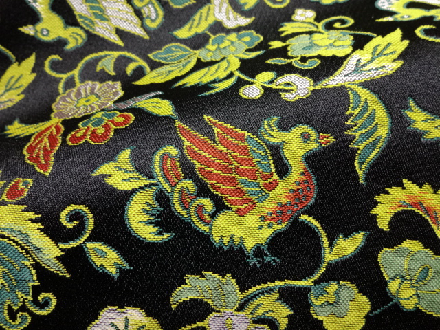 和柄 生地 京都 西陣織 金襴生地 鳳凰花唐草 (紺) 10cm単位 切り売り