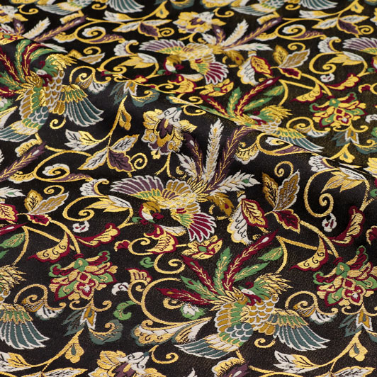 和柄 生地 金襴生地 雅鳳凰 (黒) 10cm単位 切り売り
