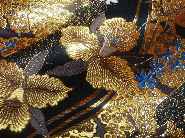 和柄 生地 金襴生地 京都 西陣織 黄金流水文に蘭 10cm単位 切り売り