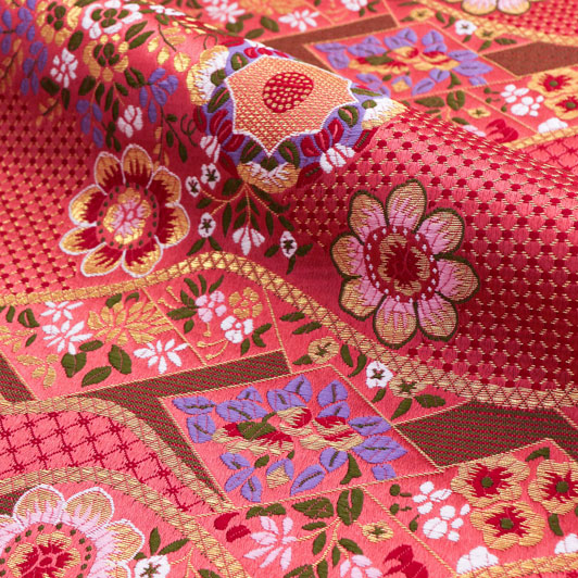 和柄 生地 京都 西陣織 金襴生地 華雅 (桜桃色) 10cm単位 切り売り