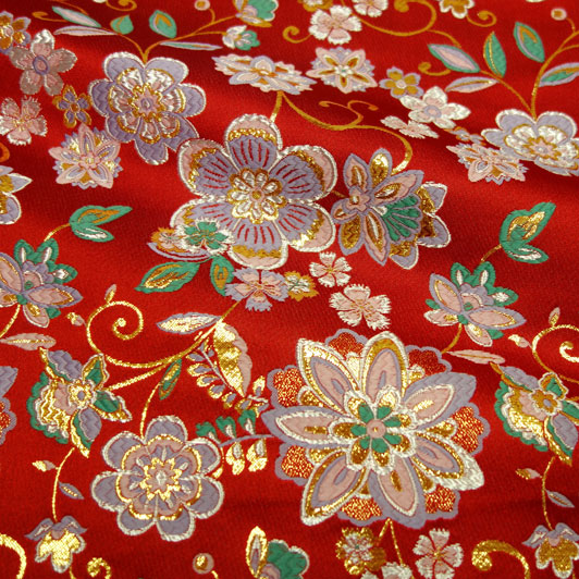 和柄 生地 京都 西陣織 金襴生地 華文唐草 (赤) 10cm単位 切り売り