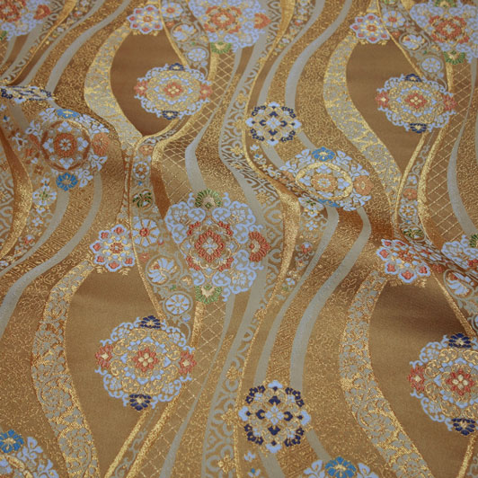 和柄 生地 京都 西陣織 金襴生地 流し熨斗華文 (黄金金茶) 10cm単位 切り売り