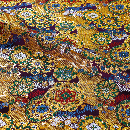 和柄 生地 金襴生地 京都 西陣織 金道長取り華文 (古代紫) 10cm単位 切り売り