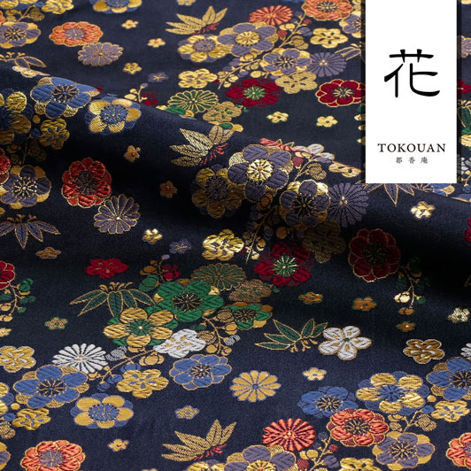 SANGETSU ネイビーゴールド花柄サテン生地 オーダーメイド2枚セット SANGETSU ネイビーゴールド花柄サテン生地 オーダーメイド2枚セット