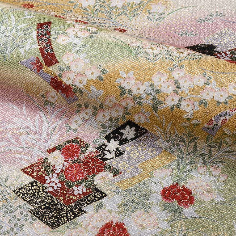 和柄 生地 京・金彩友禅 草花松皮菱 (かすみ) 10cm単位 切り売り