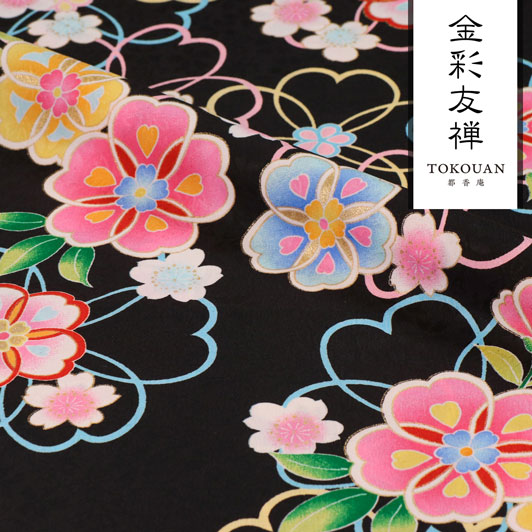 金彩友禅販売 常初花 黒 柄の和柄生地通販なら都香庵