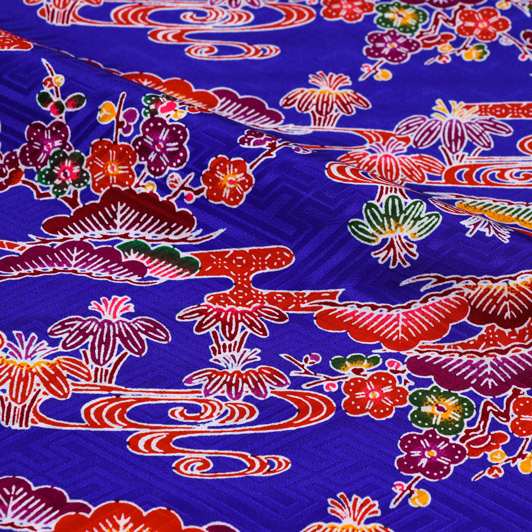 和柄 生地 紅型 びんがた 流水に松竹梅 (青) 10cm単位 切り売り