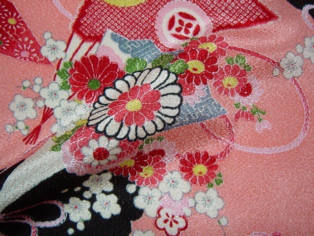 和柄 生地 友禅ちりめん 折鶴 10cm単位 切り売り