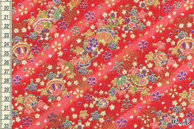 金彩ちりめん生地販売 花手毬柄の生地通販の都香庵