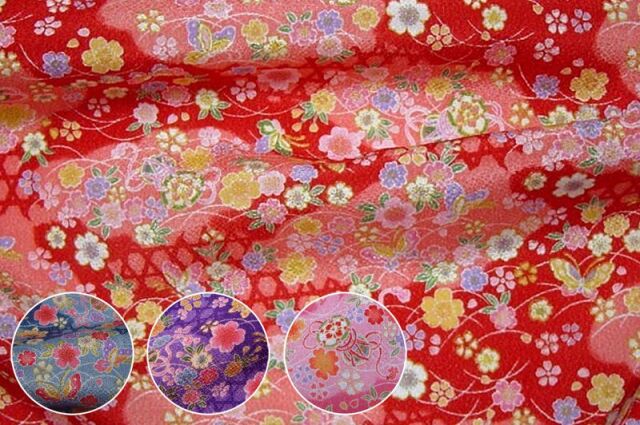 「縁」156ｃｍ～162ｃｍ 一越地 ラメ入り ラデン調 訪問着 正絹 Ｆ０２１ 金彩ちりめん生地販売 蝶に鼓柄の生地通販の都香庵