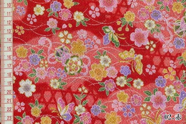 金彩ちりめん生地販売 蝶に鼓柄の生地通販の都香庵