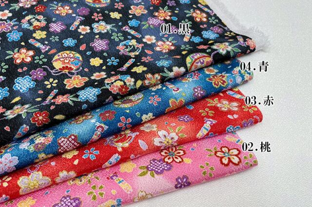 反物　京友禅　丹後ちりめん　伝統工芸品　黒　巾37.5cm 桜模様　手毬模様 反物 京友禅 丹後ちりめん 伝統工芸品 黒 巾37.5cm 桜模様 手毬