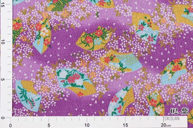 金彩ちりめん生地販売 扇面に小桜柄の生地通販の都香庵