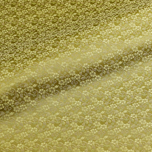 和柄 生地 貴船 緞子 草花唐草緞子 (淡緑) 10cm単位 切り売り